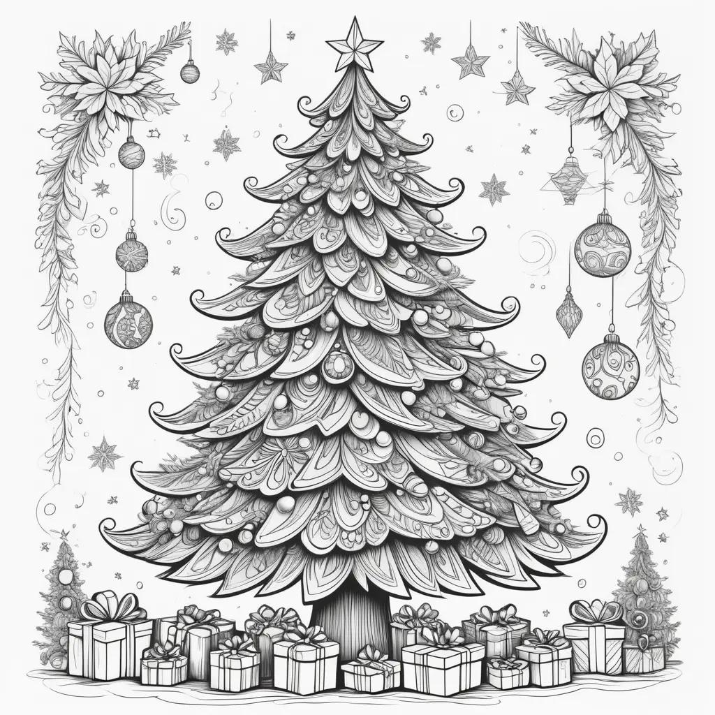 Black and white Christmas tree coloring page