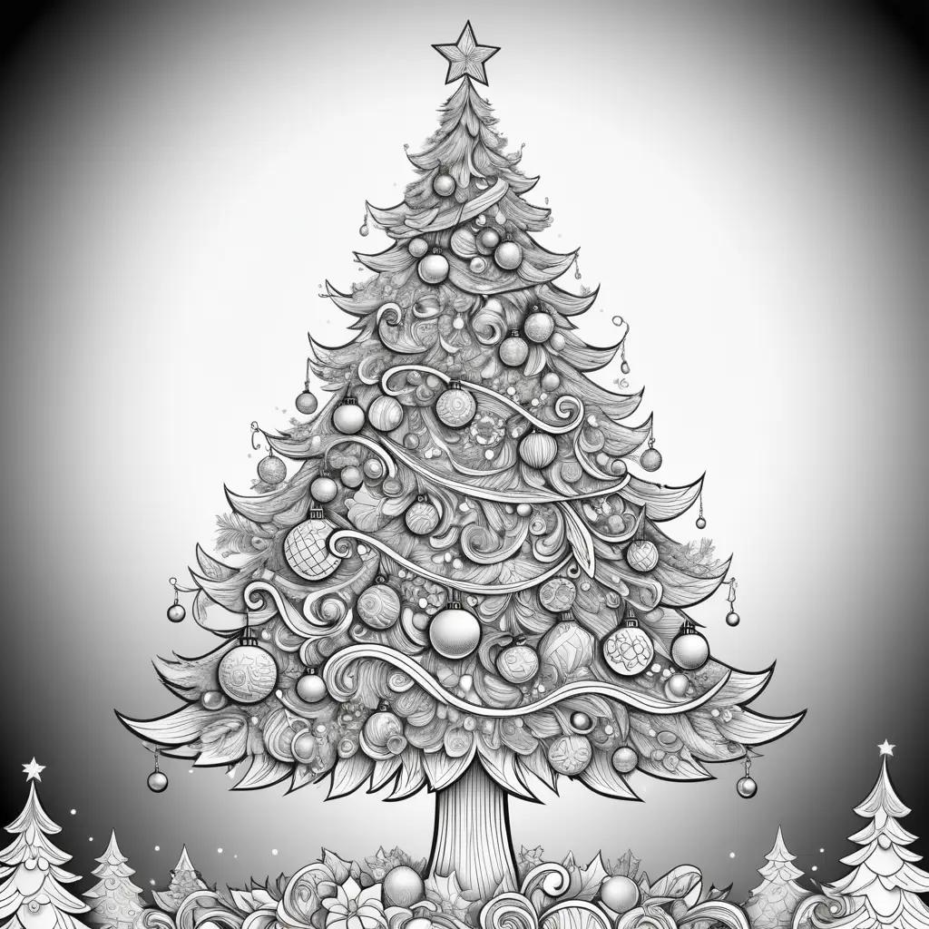 Black and white Christmas tree on a color page