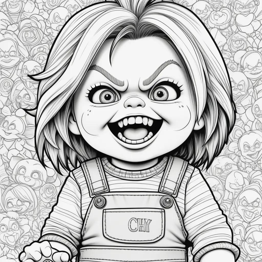 Black and white Chucky coloring page