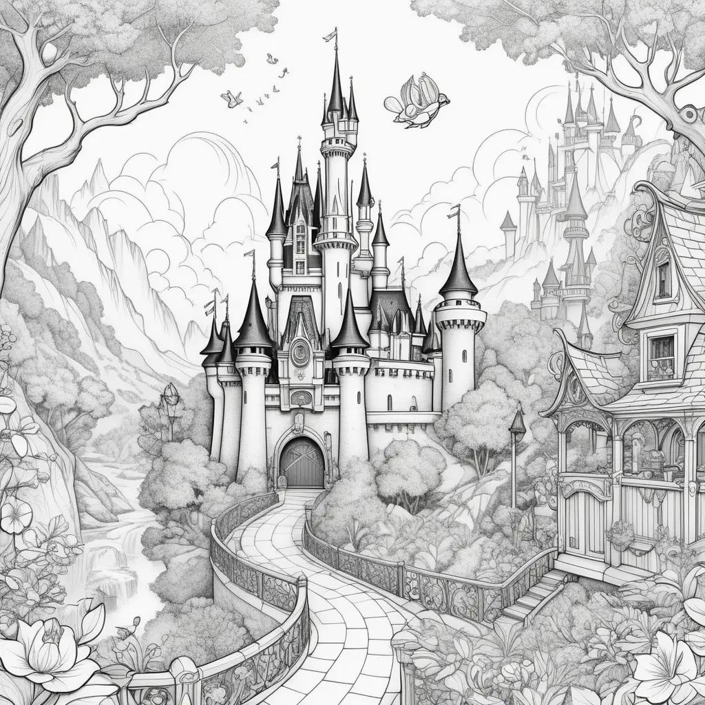 Black and white Disney castle color pages