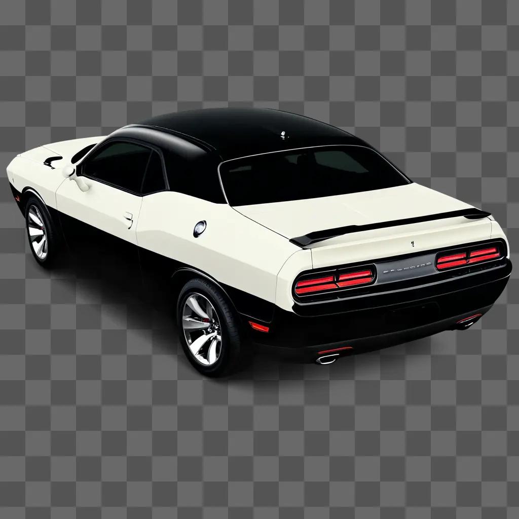 Black and white Dodge Challenger with red taillights