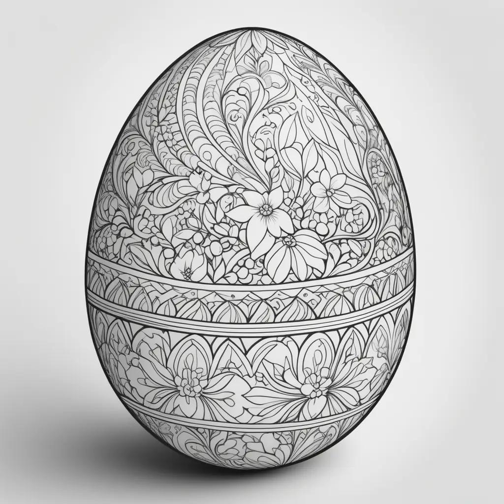 Black and white Easter egg coloring page with flower designs