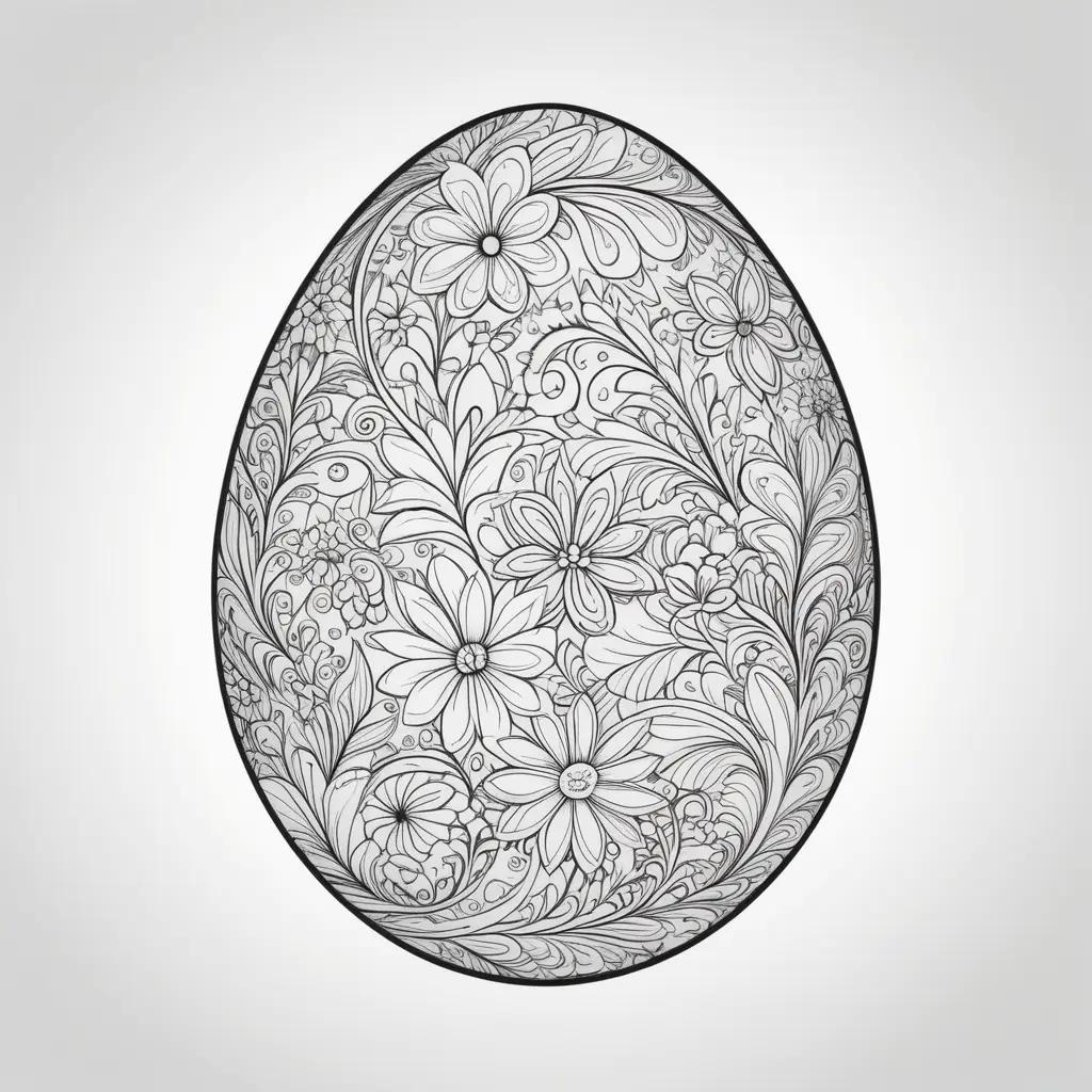 Black and white Easter egg coloring pages with floral design