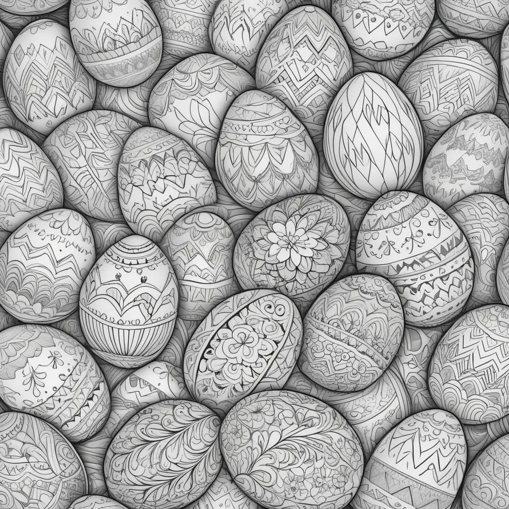 Black and white Easter eggs with intricate designs