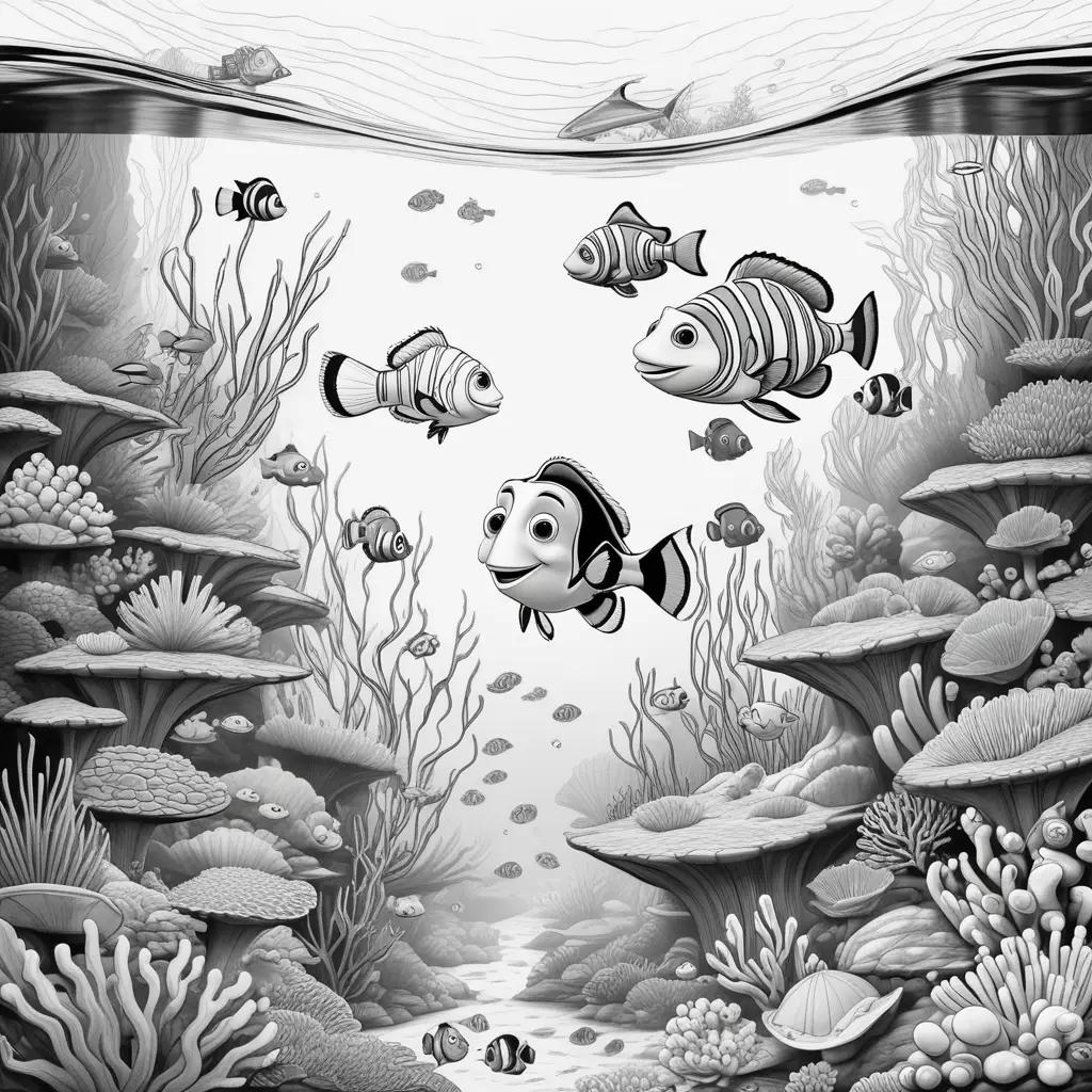 Black and white Finding Nemo coloring pages