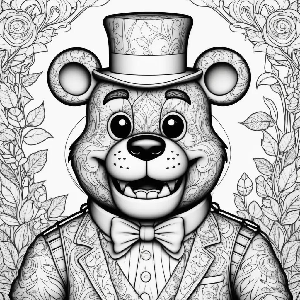 Black and white Freddy Fazbear coloring page