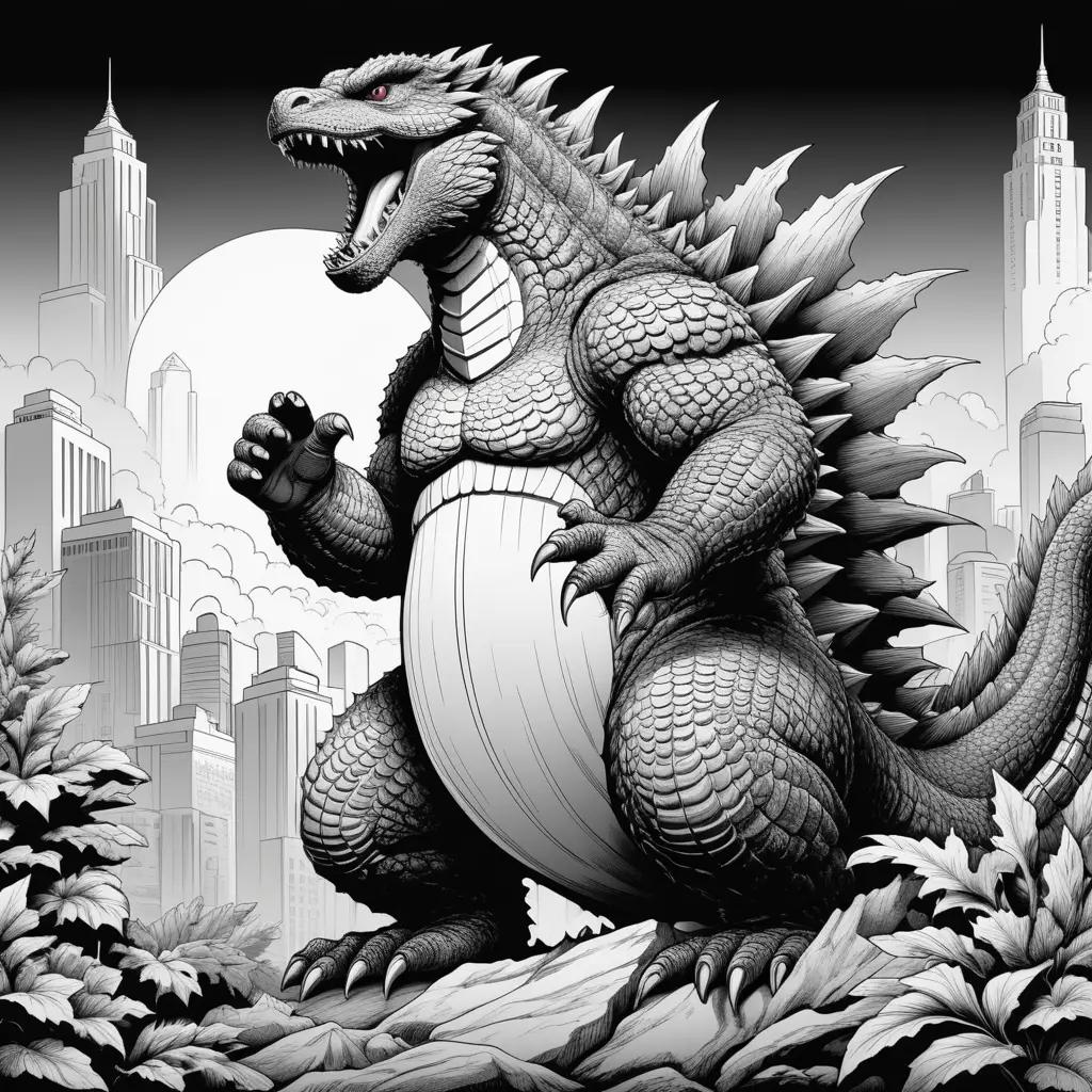 Black and white Godzilla color pages