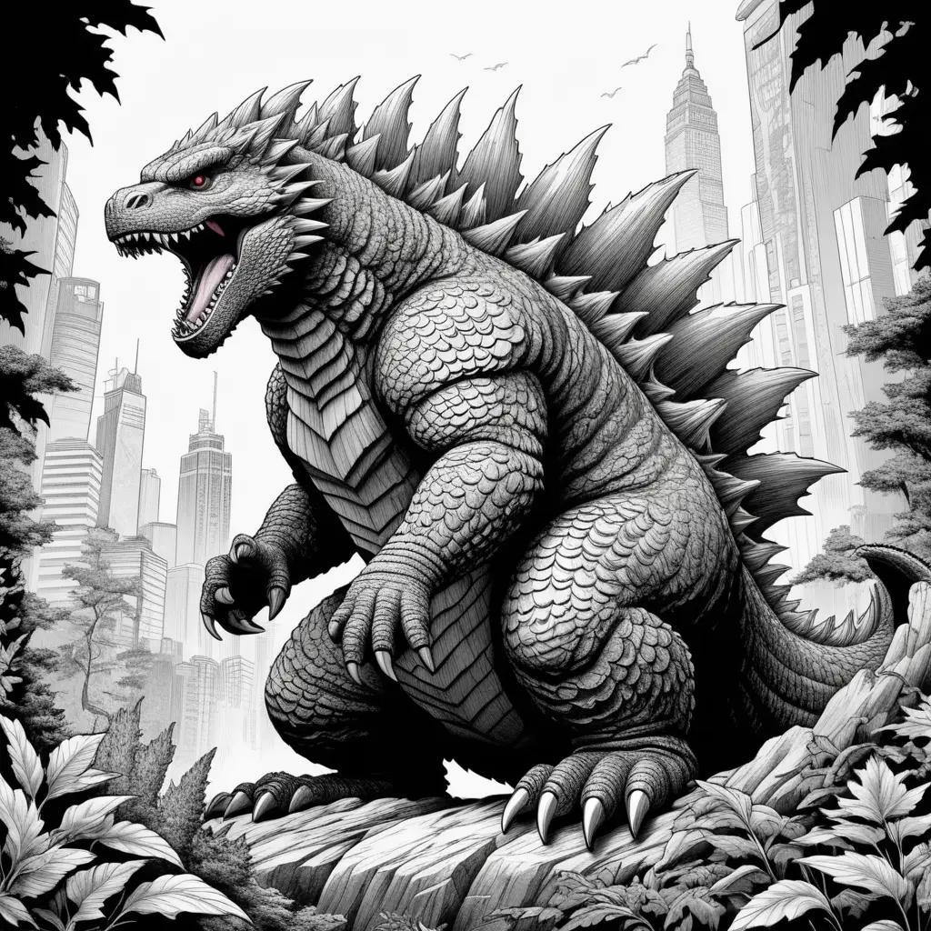 Black and white Godzilla coloring pages