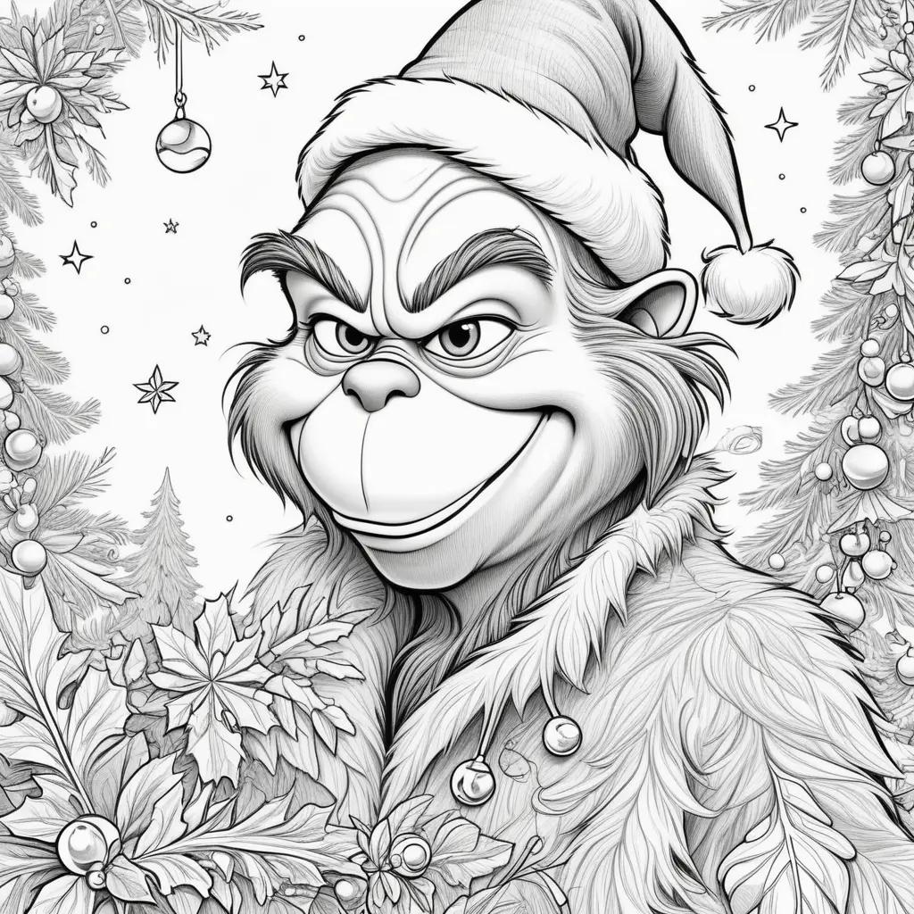 Black and white Grinch Christmas coloring pages