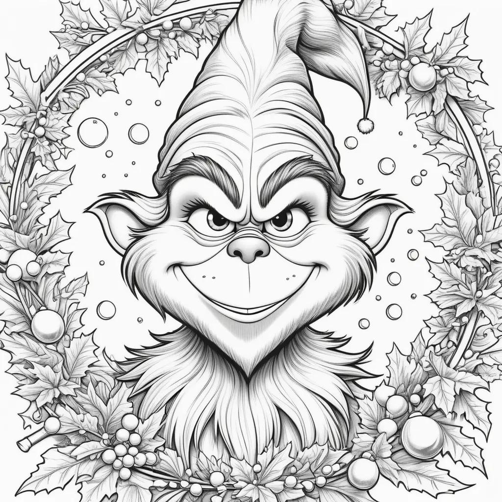 Black and white Grinch coloring page for Christmas