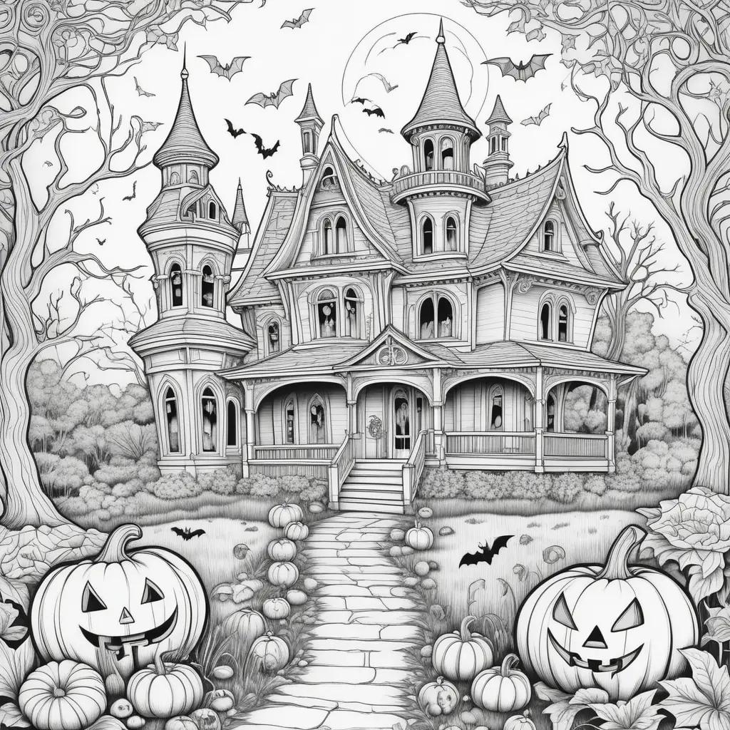 Black and white Halloween coloring book pages