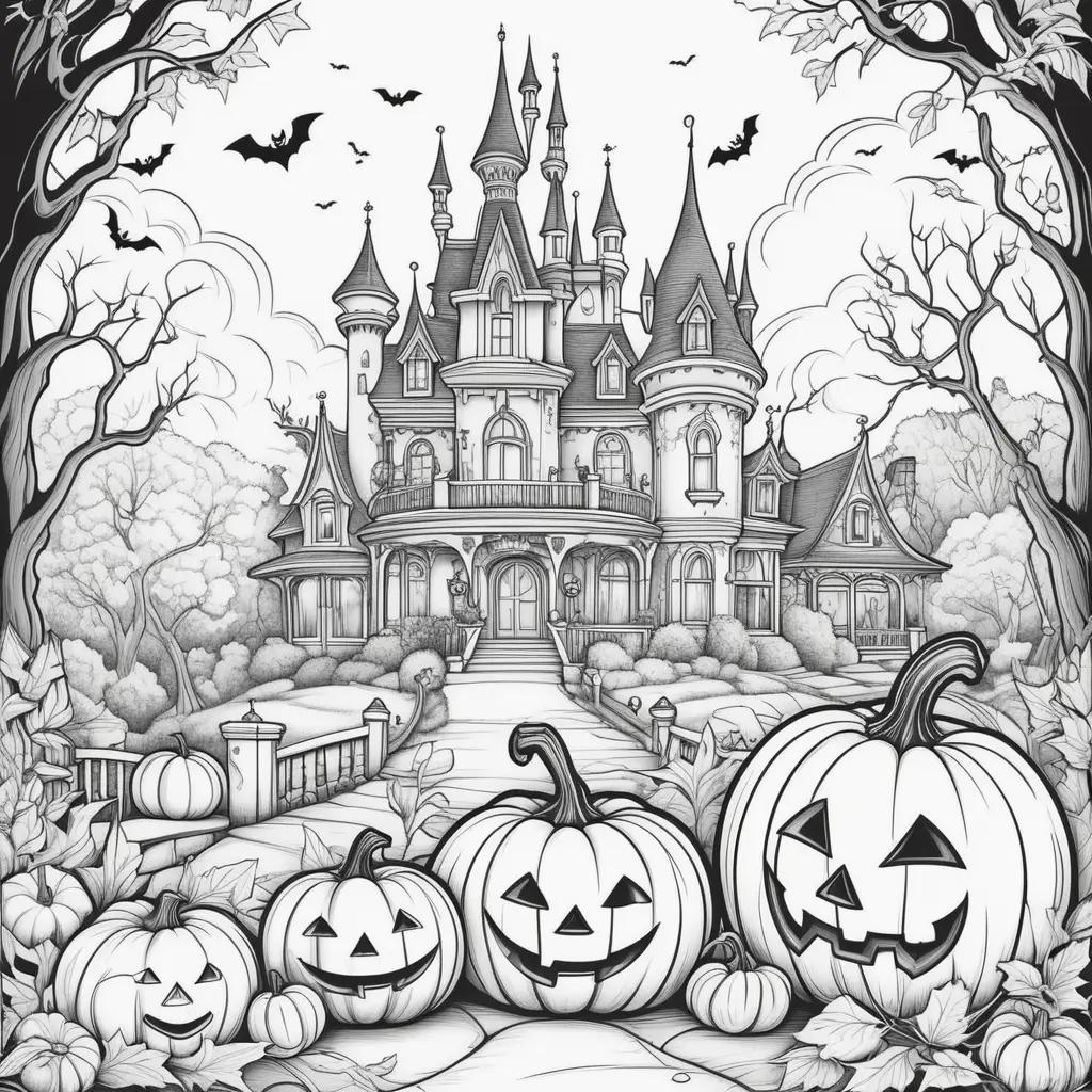 Black and white Halloween coloring pages featuring Disney characters