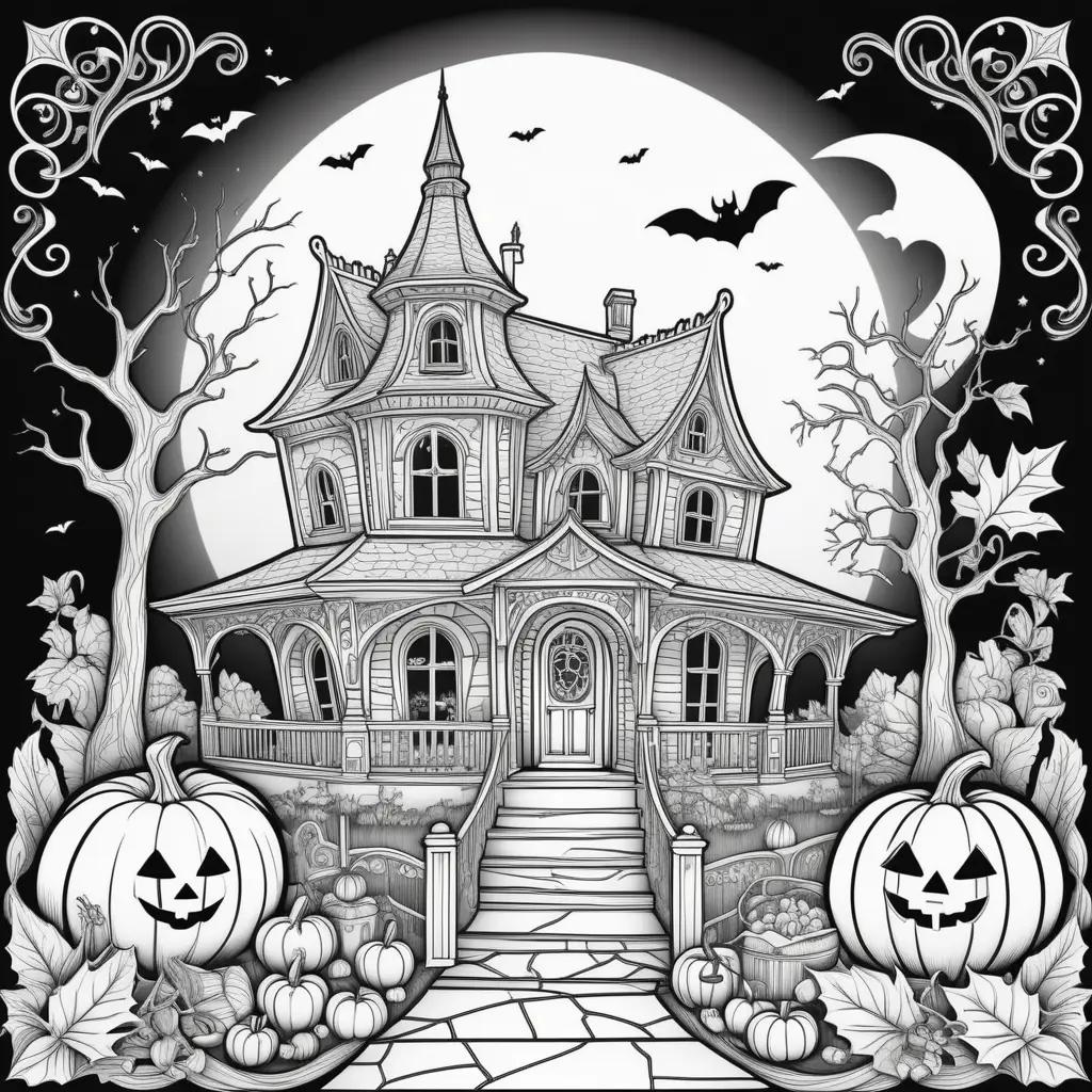 Black and white Halloween coloring pages for adults