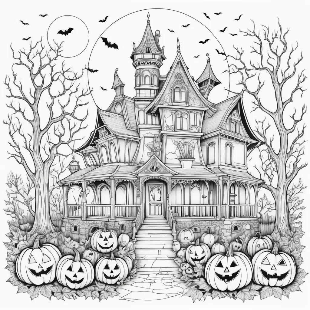 Black and white Halloween coloring pages with pumpkins