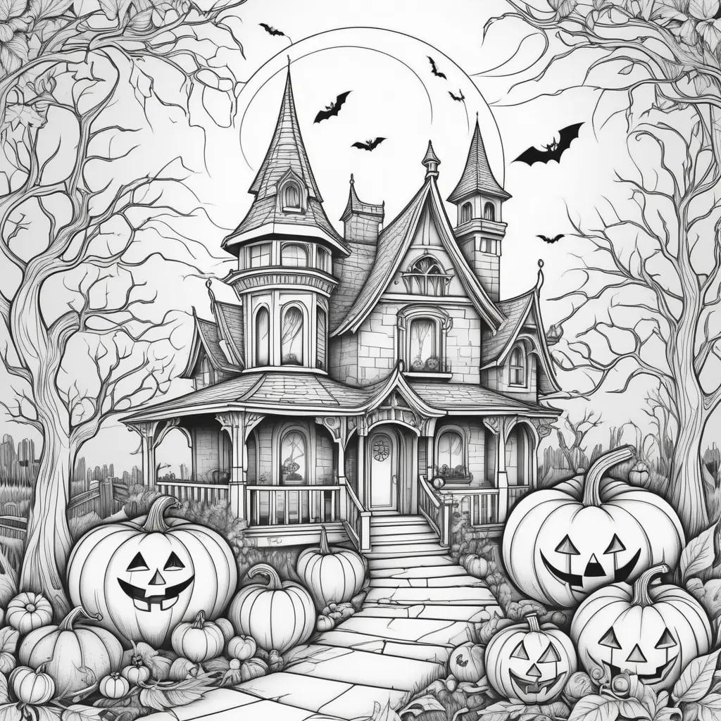 Black and white Halloween coloring pages with pumpkins