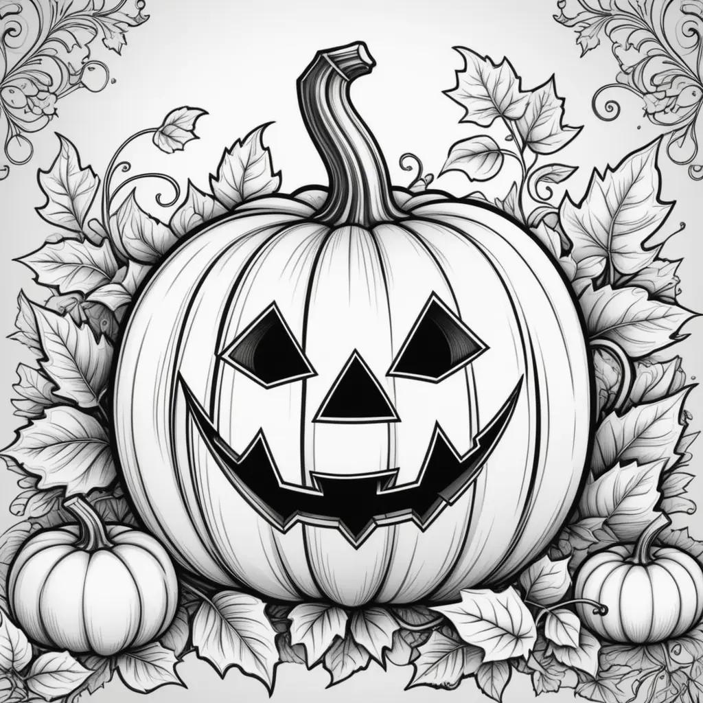 Black and white Halloween pumpkin coloring page