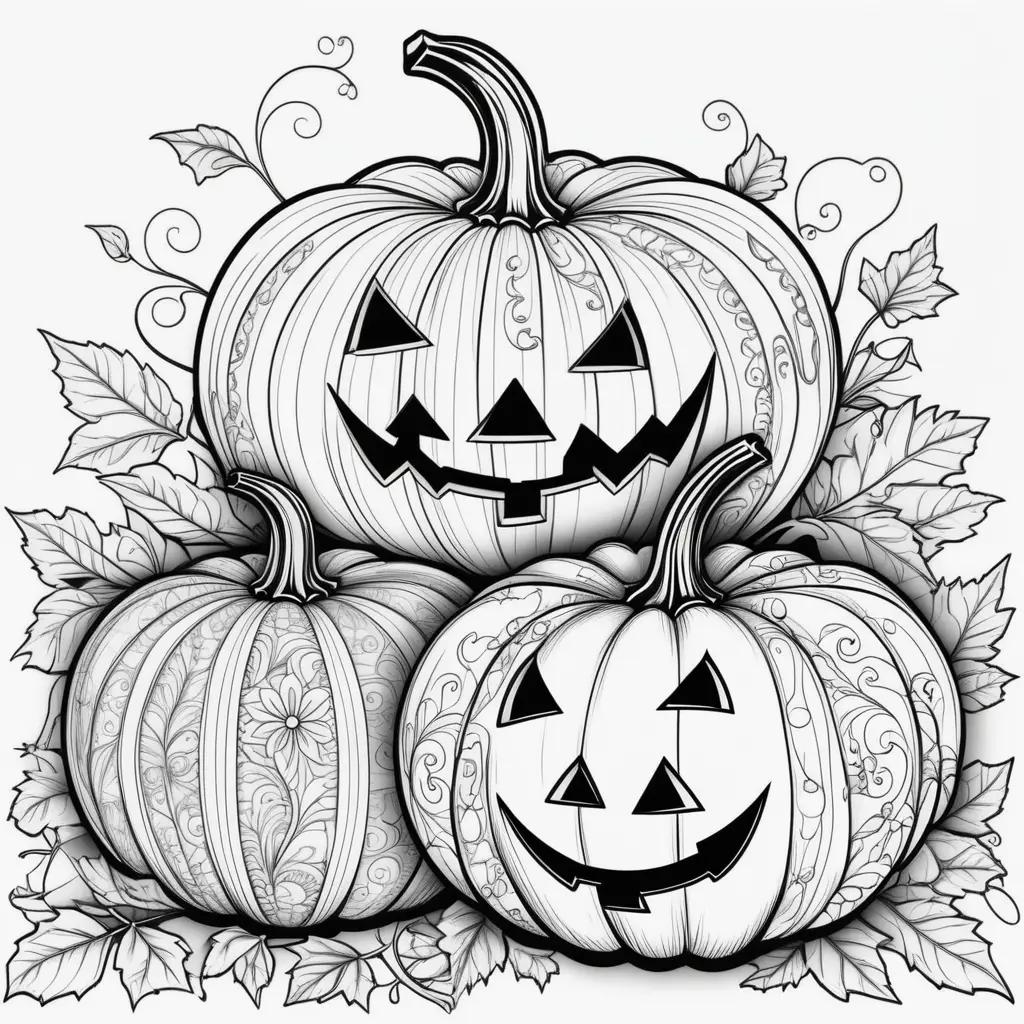 Black and white Halloween pumpkin coloring pages