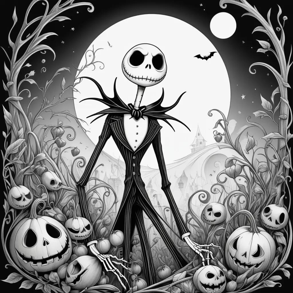 Black and white Jack Skellington coloring pages