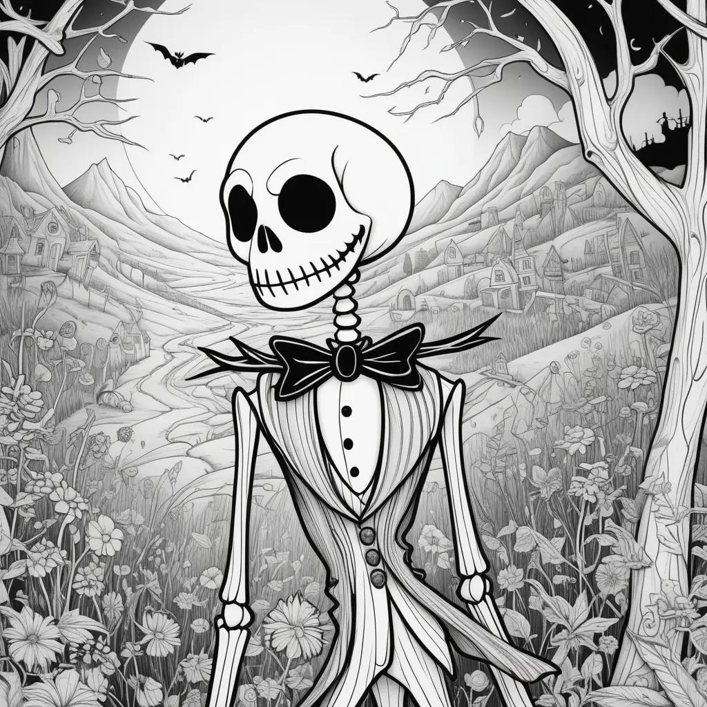 Black and white Jack Skellington coloring pages