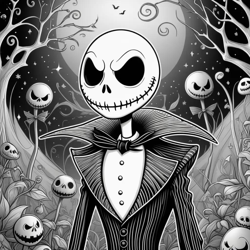 Black and white Jack Skellington coloring pages