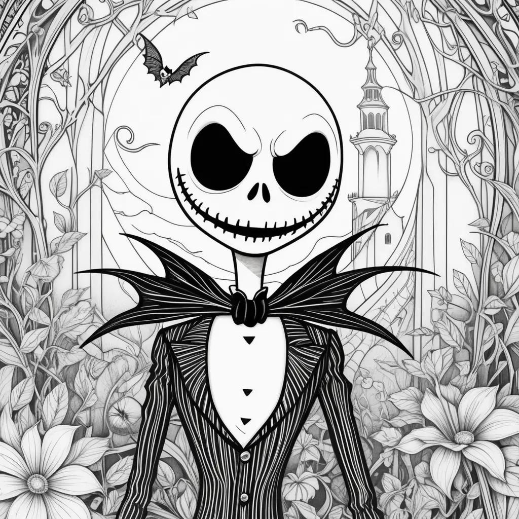 Black and white Jack Skellington coloring pages