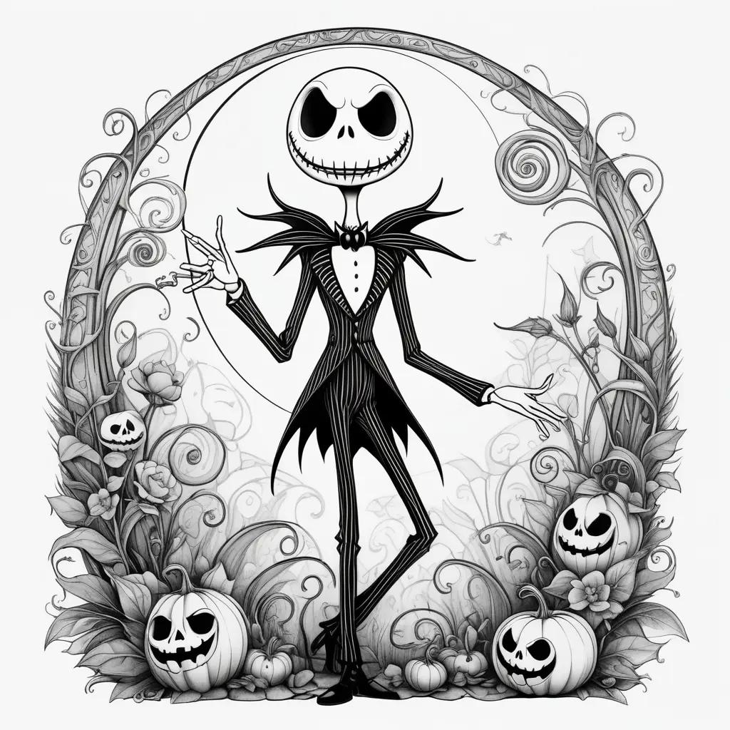 Black and white Jack Skellington coloring pages