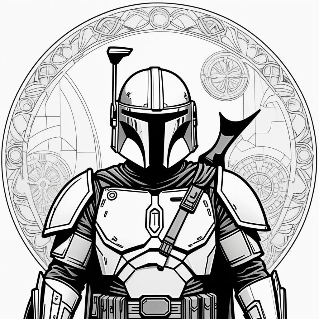 Black and white Mandalorian coloring pages