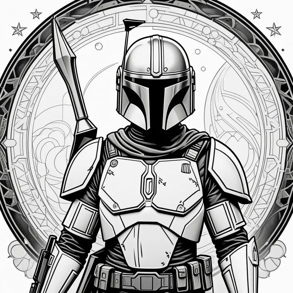 Black and white Mandalorian coloring pages