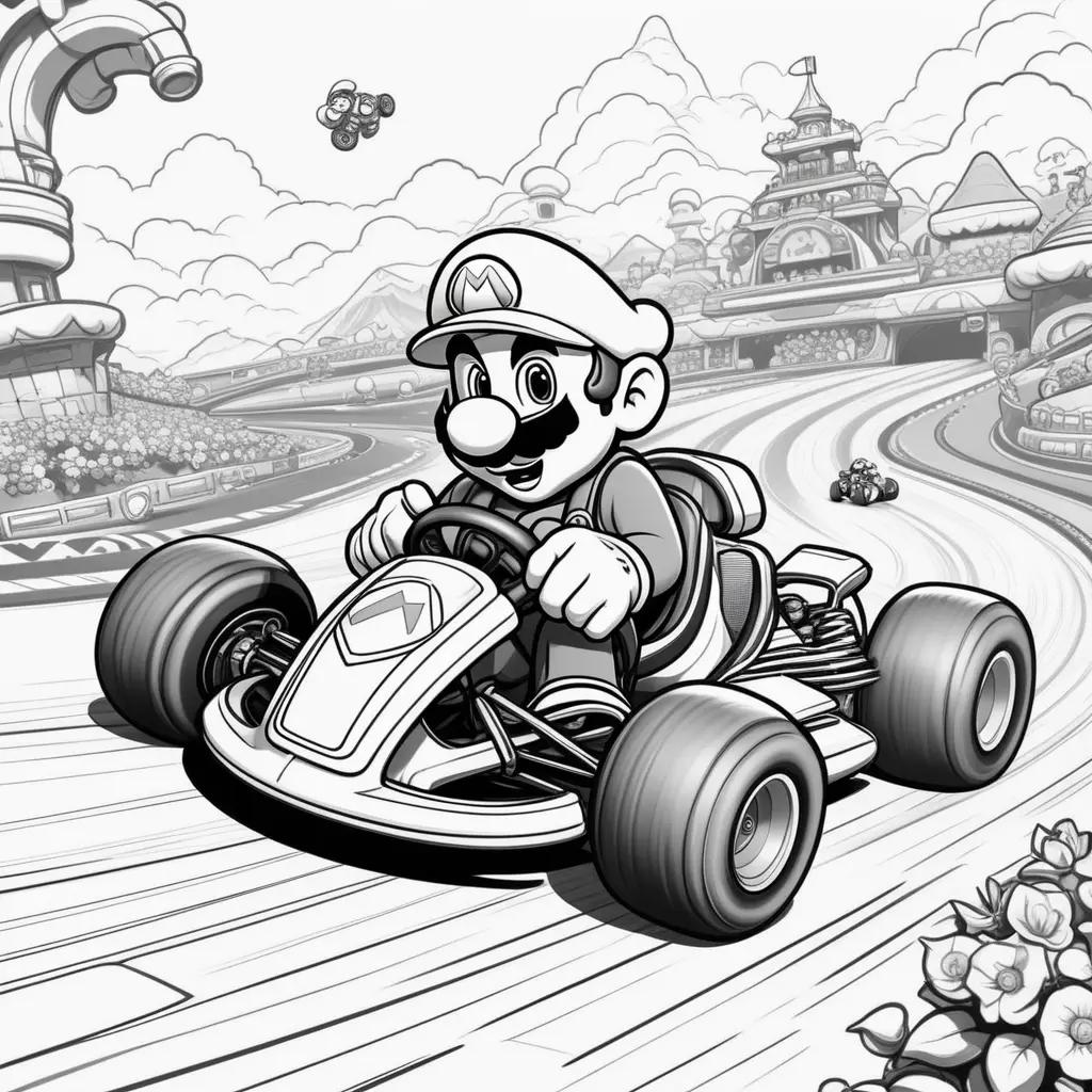 Black and white Mario Kart coloring pages available online