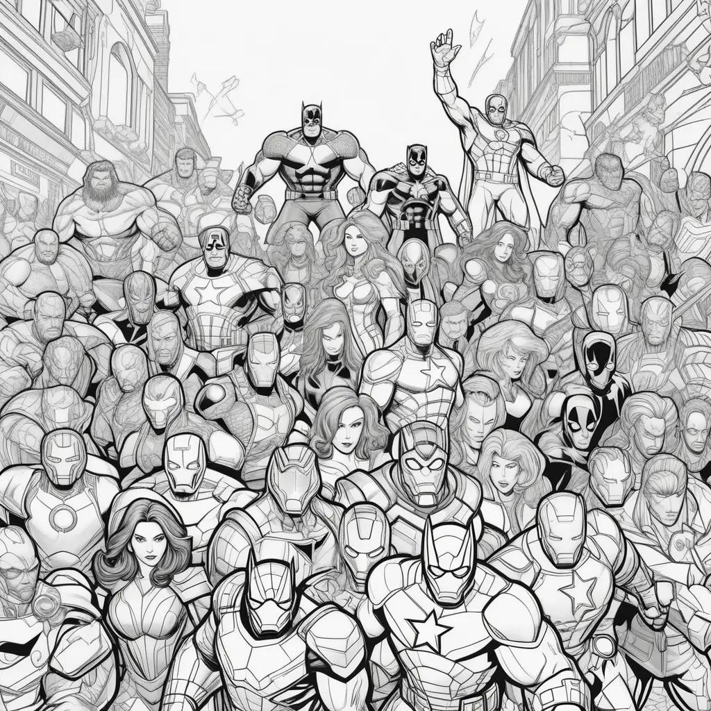 Black and white Marvel coloring pages of superheroes