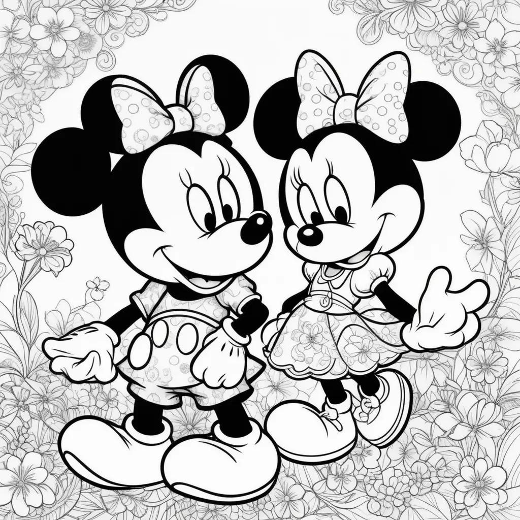 Black and white Mickey and Minnie coloring pages