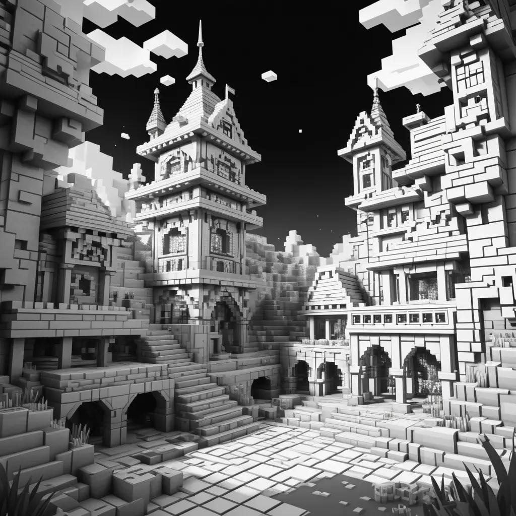 迷路の中の黒と白のMinecraftの城