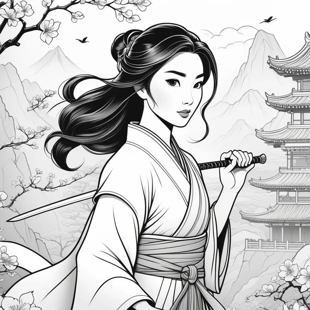 Black and white Mulan color pages