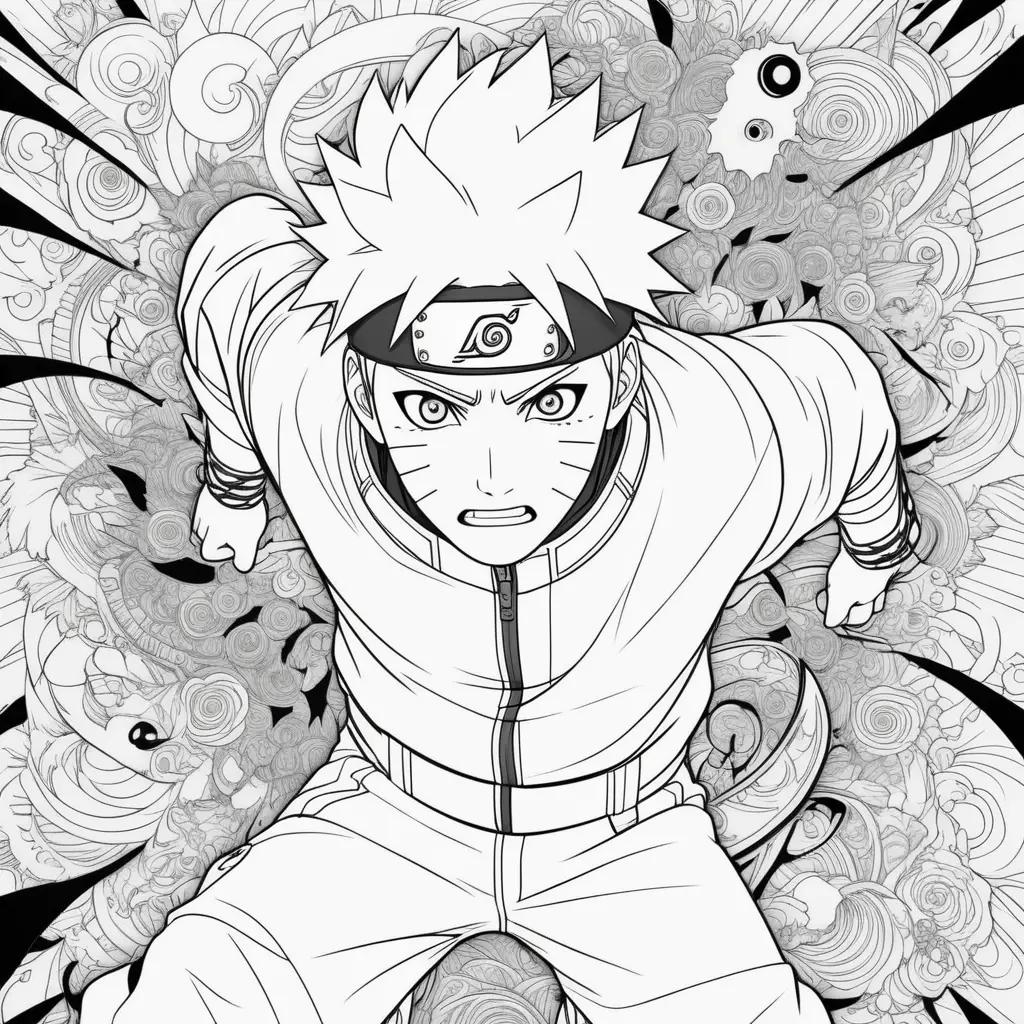 Black and white Naruto coloring pages with animals