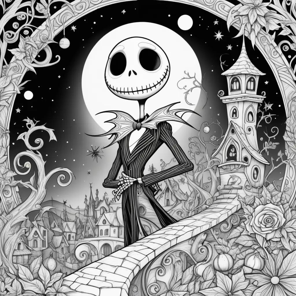 Black and white Nightmare Before Christmas coloring page