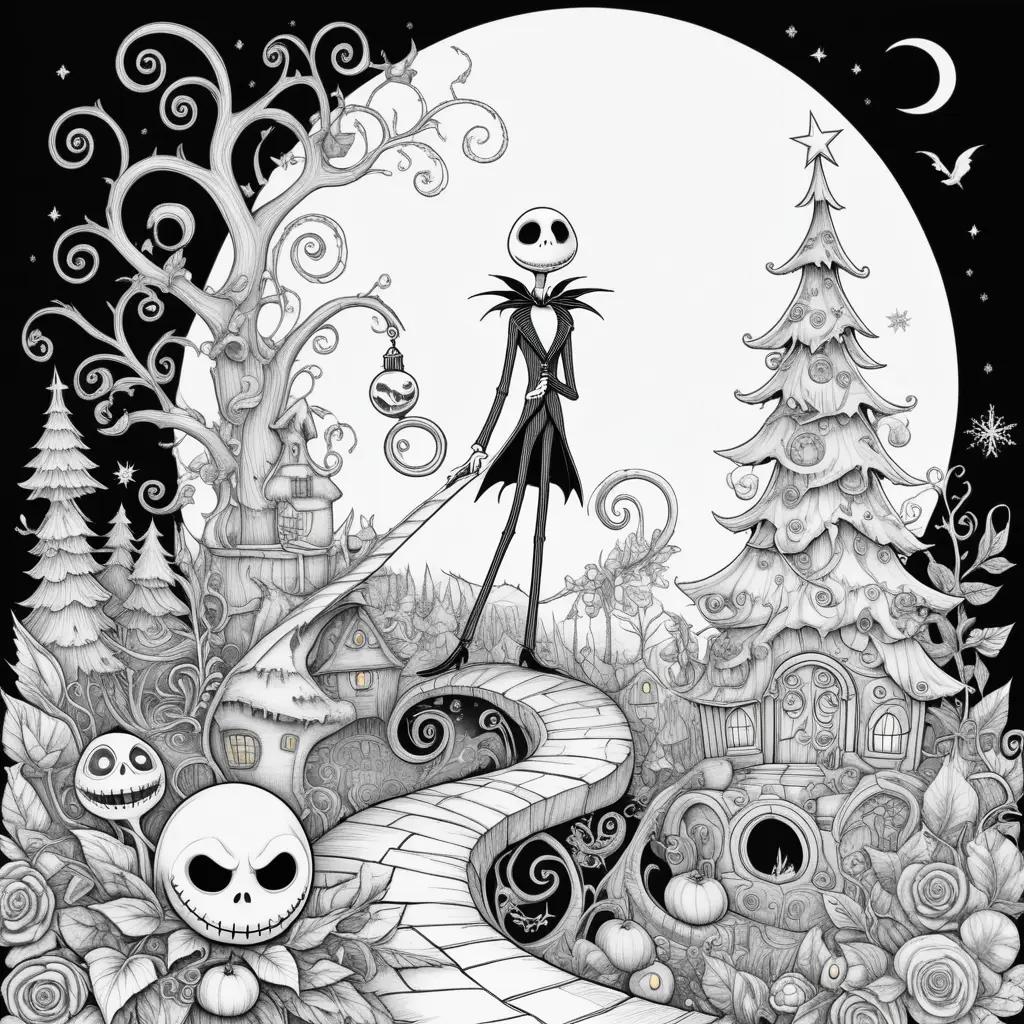 Black and white Nightmare Before Christmas coloring pages