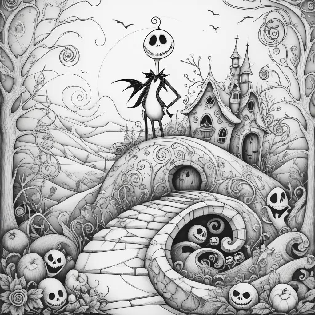 Black and white Nightmare Before Christmas coloring pages