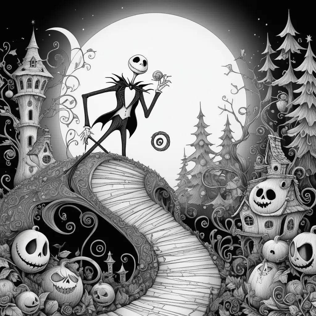 Black and white Nightmare Before Christmas drawing