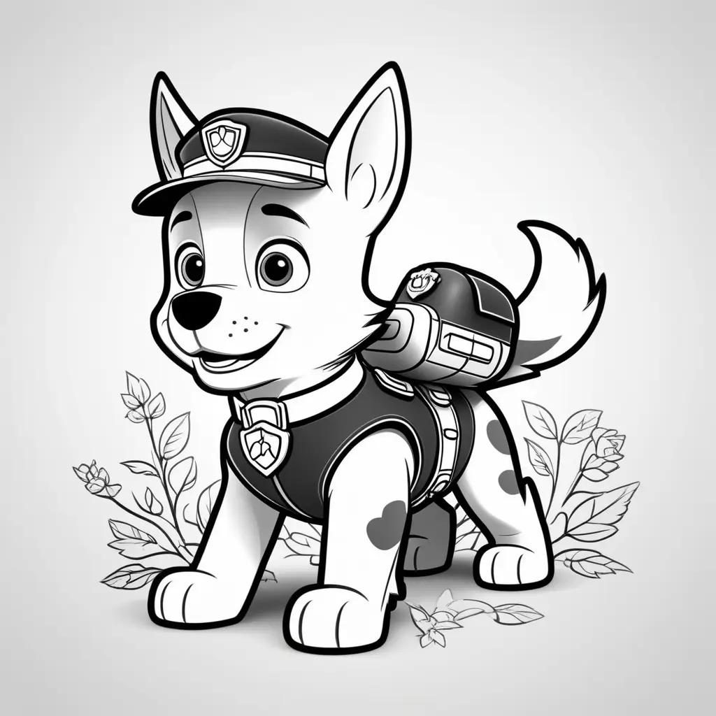 Black and white Paw Patrol coloring pages of Chase