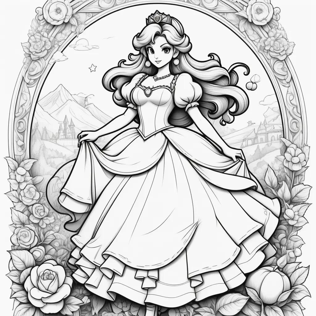 Black and white Princess Peach color pages