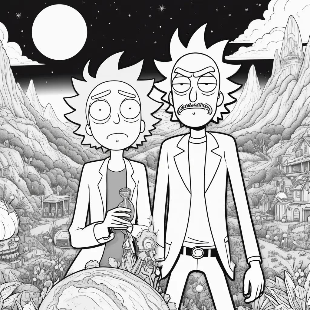 Black and white Rick and Morty coloring pages