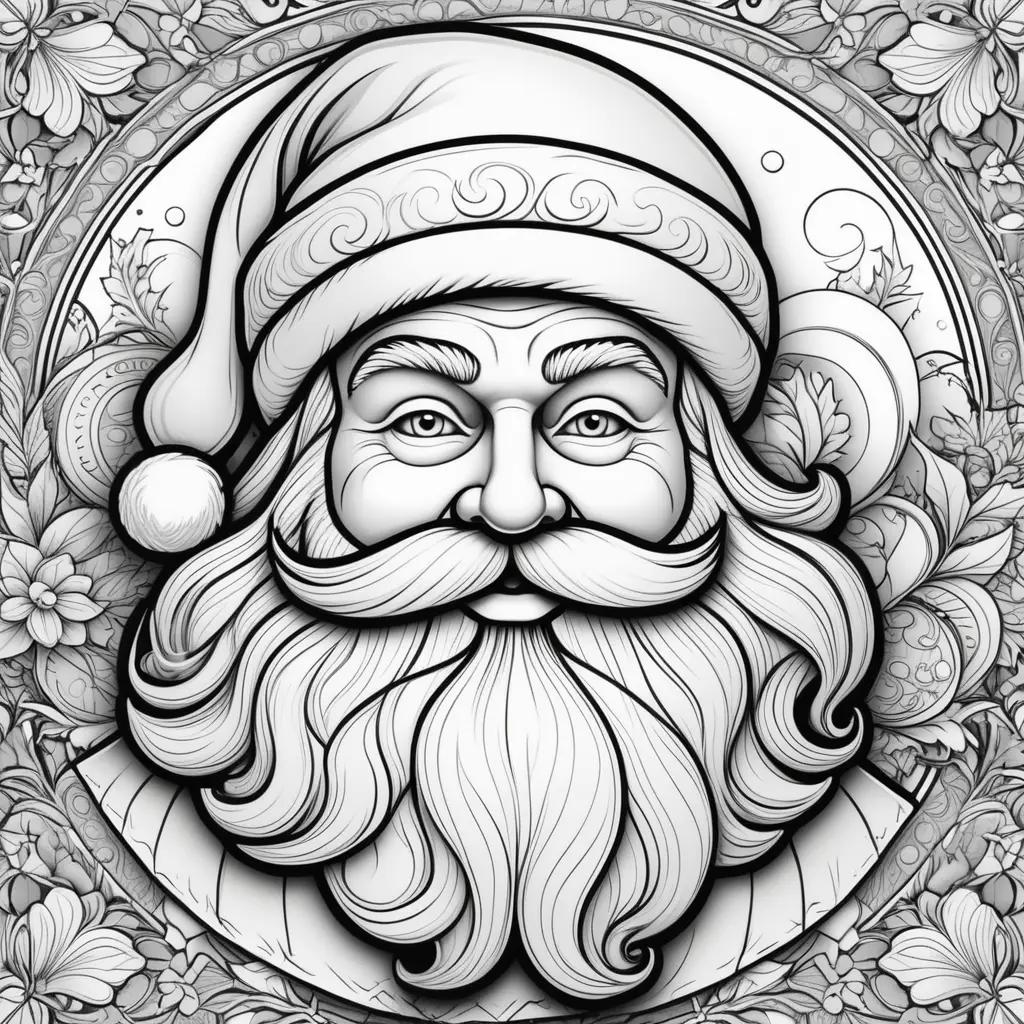 Black and white Santa Claus coloring page with beard