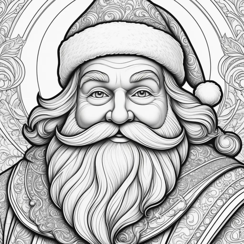 Black and white Santa Claus coloring pages with ornament designs