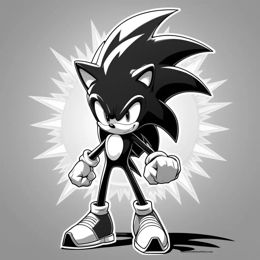 Black and white Sonic coloring page with shadow