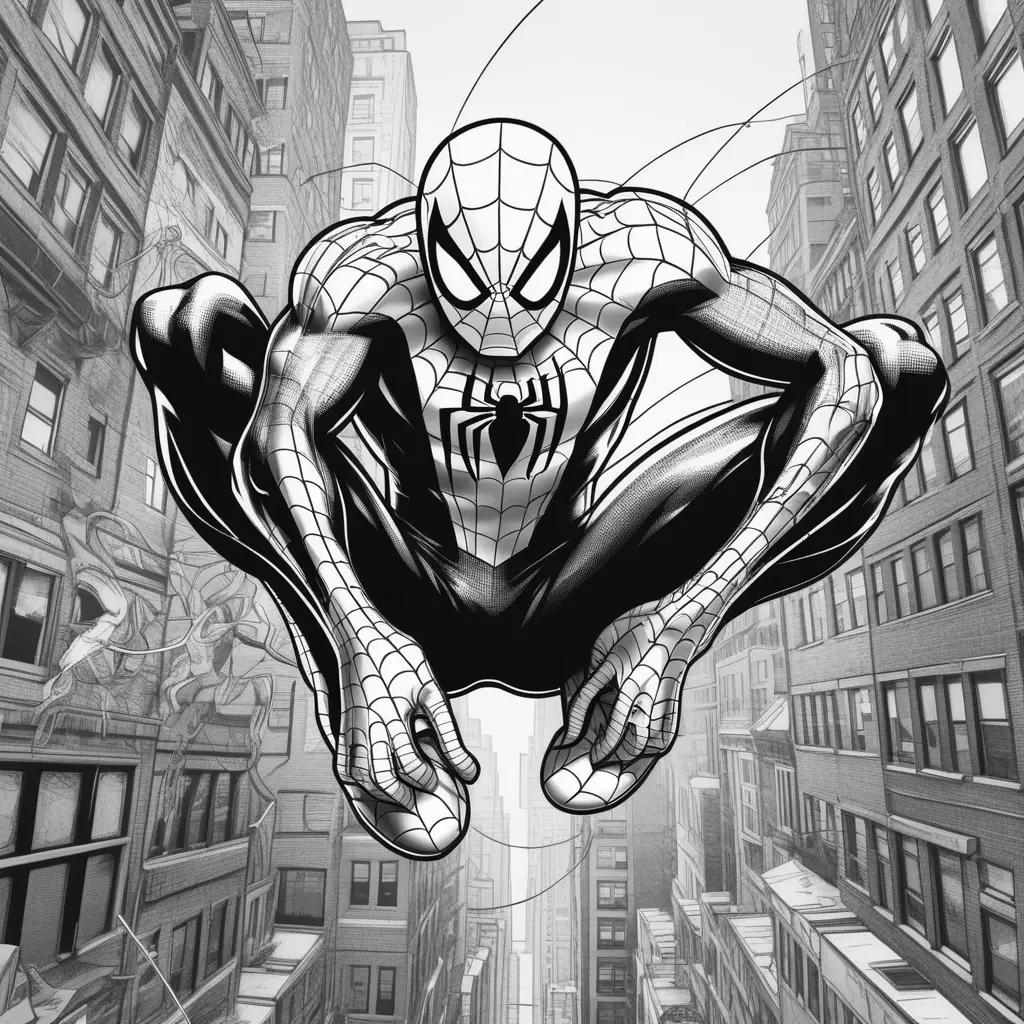 Black and white Spider-Man in the city