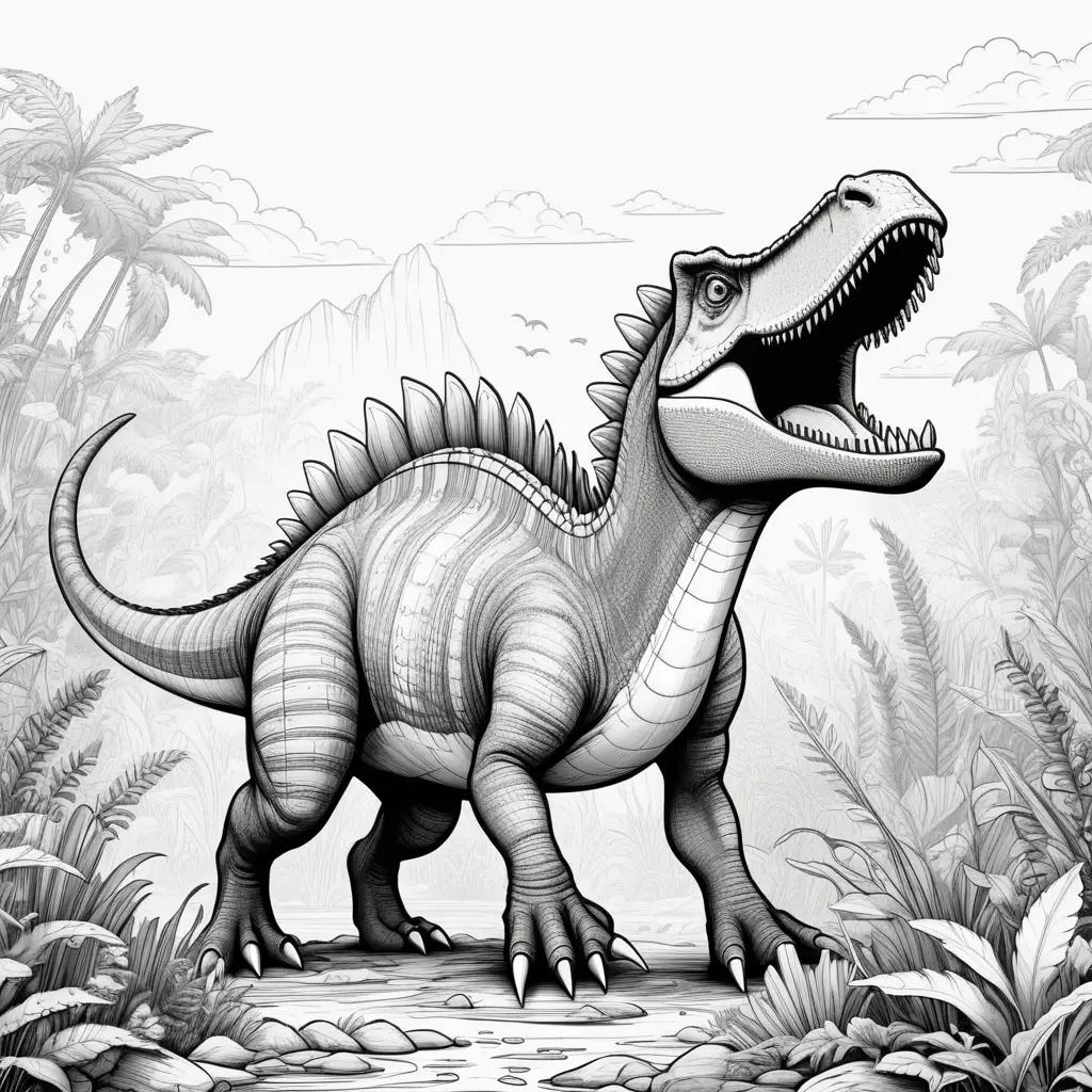 Black and white Spinosaurus coloring page with dinosaur