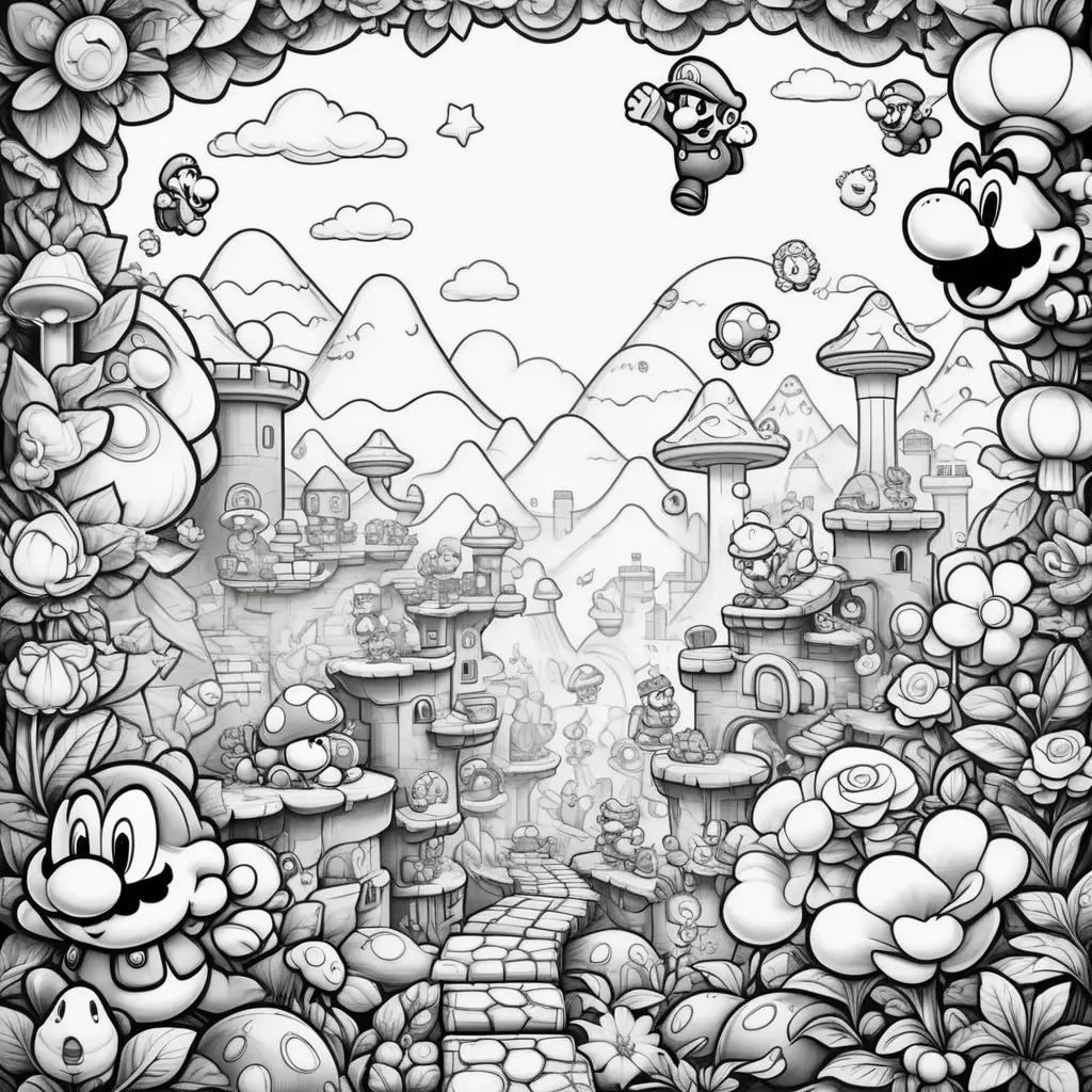 Black and white Super Mario Bros coloring pages