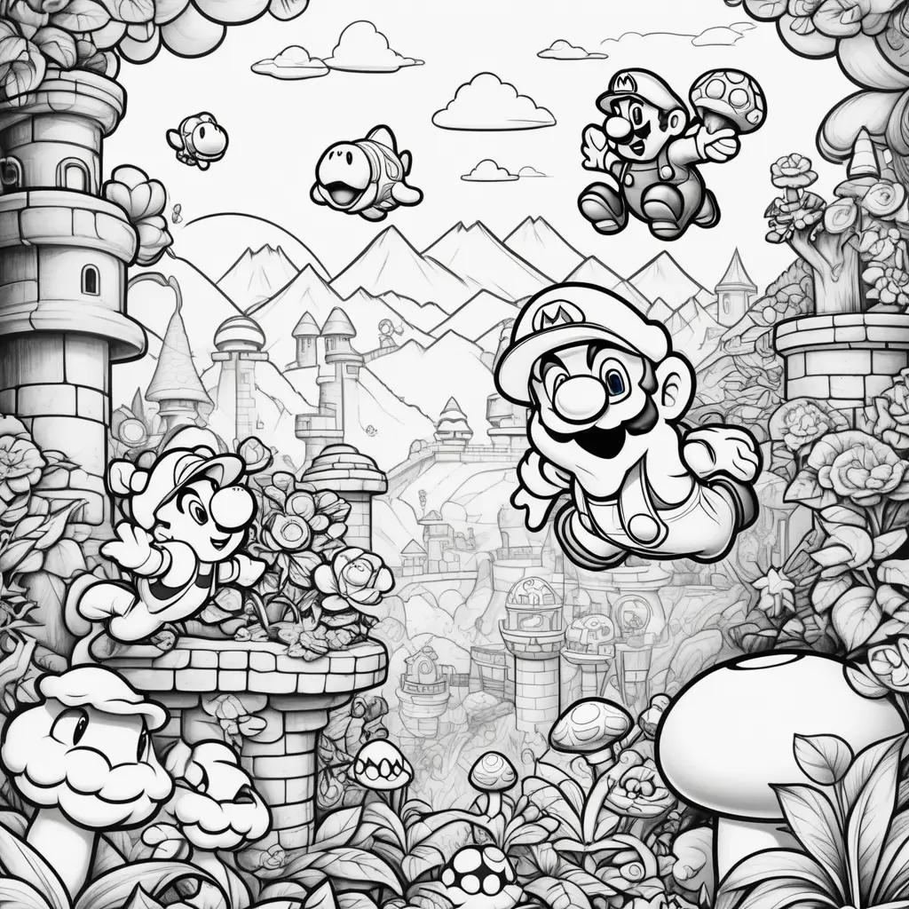 Black and white Super Mario Bros. coloring pages