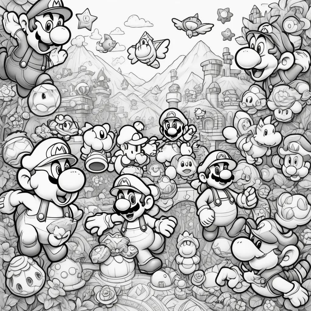 Black and white Super Mario coloring pages of characters