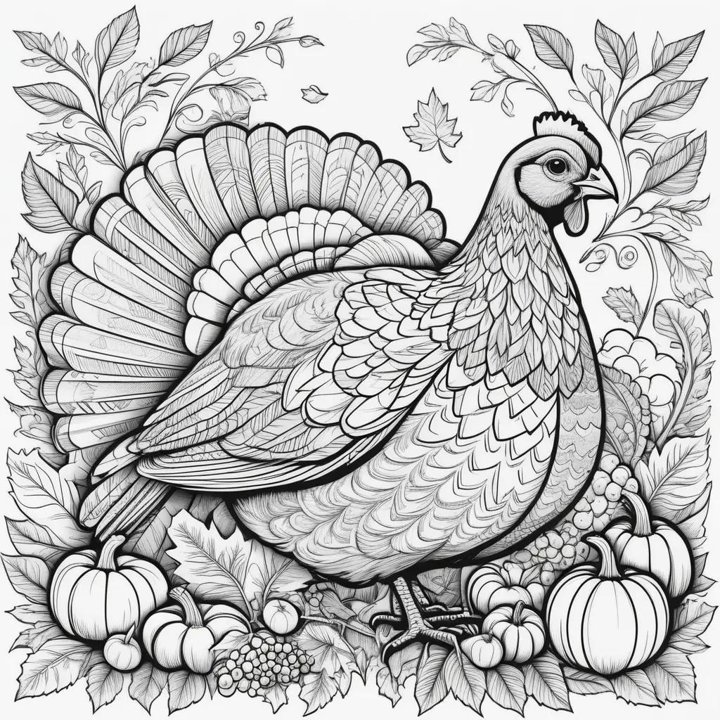 Black and white Thanksgiving turkey coloring page